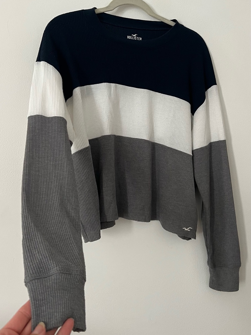 Hollister Women's Colorblock Waffle Knit Boyfriend Tee - Navy/White/Gray